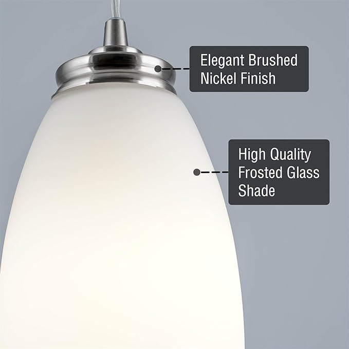 Kira Home Coast 9" Set of 2 Modern Mini Pendant Light with Frosted Glass Shades, Brushed Nickel Hanging Light with Satin White Oval Glass, Brushed Nickel Finish