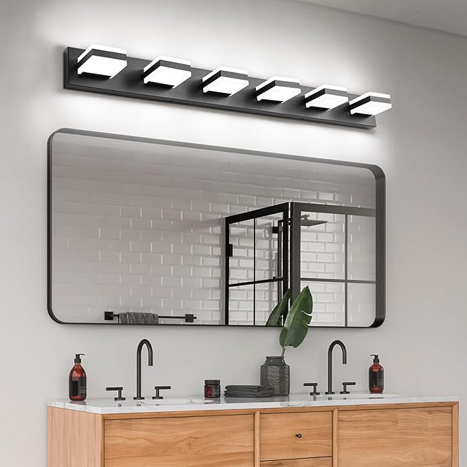 PRESDE 6-Light LED Bathroom Light Fixtures Over Mirror Matte Black Vanity Light for Bathroom Modern Bath Wall Lighting