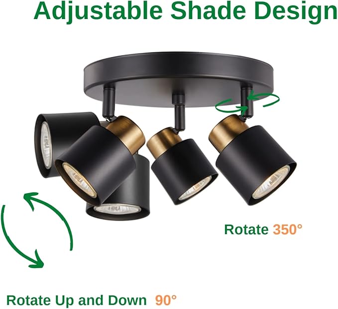 3 Light Track Lighting Kit, Matt Black Brass Finish Canopy with Moden Flush Mount Ceiling Spotlight for Kitchen,Dining,Living Room,Home Improvement