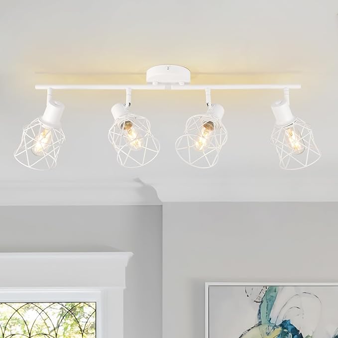 WILON Track Lighting Fixtures, Flush Mount Ceiling Spot Lights Modern Dining Room 4 Light Fixture 4 Way Track Light White Kitchen Rotatable Spotlight for Entryway Living Room
