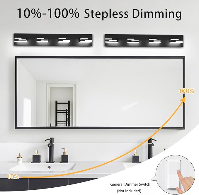 LED Modern Bathroom Vanity Light Fixtures 4-Light 28-inch 5CCT Dimmable Matte Black Vanity Lights for Bathroom Lighting Fixtures Over Mirror, with 360° Rotatable Acrylic Heads