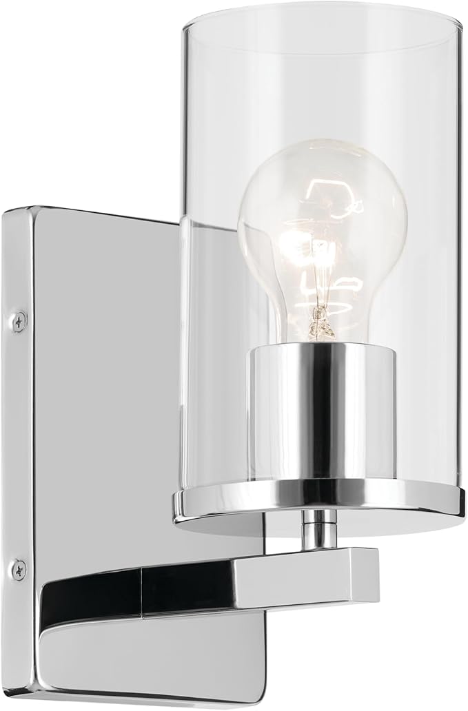 Kichler Crosby 4.5" 1-Light Wall Sconce Bathroom Light Fixture with Clear Glass in Chrome for Bathroom, Powder Room, Hallway, Kitchen, Bedroom (4.5" x 9.25"), 45495CHCLR