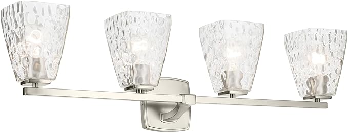 Kichler Marant 33.25" 4-Light Bathroom Vanity Light Fixture with Clear Water Glass in Brushed Nickel, Modern Wall Mount Over Mirror for Powder Room (33.25" W x 9.5" H), 55217NIWTR