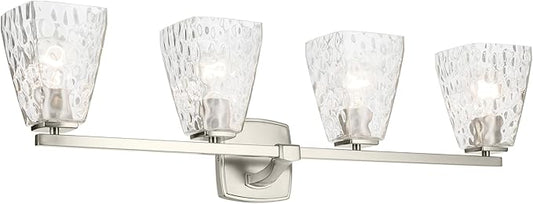 Kichler Marant 33.25" 4-Light Bathroom Vanity Light Fixture with Clear Water Glass in Brushed Nickel, Modern Wall Mount Over Mirror for Powder Room (33.25" W x 9.5" H), 55217NIWTR