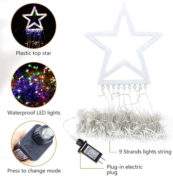 (New) Christmas Decorations Star String Lights, 320 LED Christmas Light Outdoor Yard Decorations Tree Light with 13" Star,Hanging Fairy Twinkle Light for Xmas New Year Holiday Party
