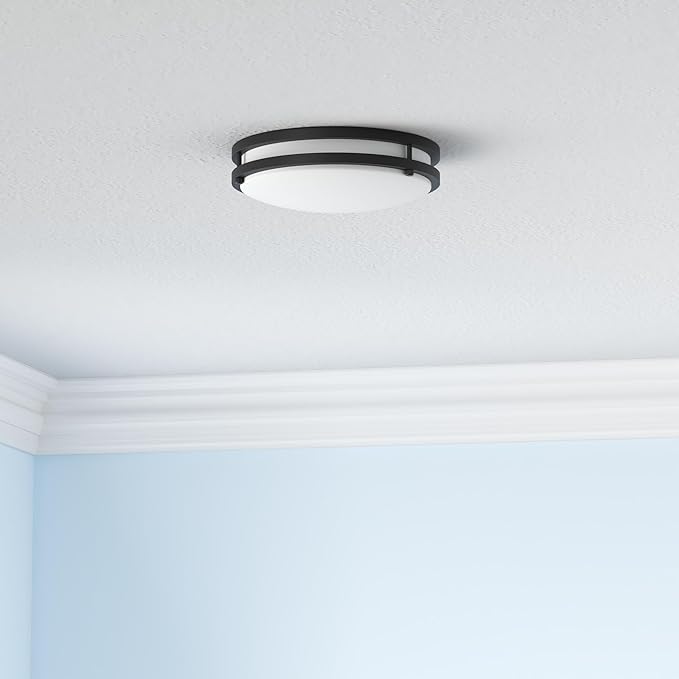 Flush Mount Ceiling Light, 10 inch Dimmable 2200lm 24W[250W Equiv], 3000K/4000K/5000K LED Light Fixture for Bedroom, Kitchen, Hallway, Bathroom, Hallway-2 Pack, Black
