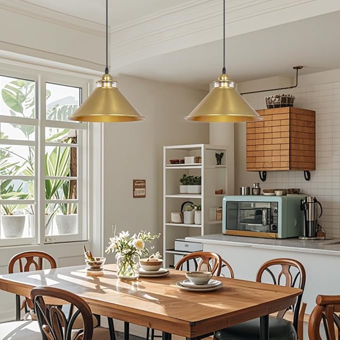 Black Pendant Lights Kitchen Island 2 Pack, Dome Pendant Light Fixtures, Farmhouse Pendant Light, Modern Pendant Lights for Kitchen Island Dining Room Bedroom Study (2, Gold)
