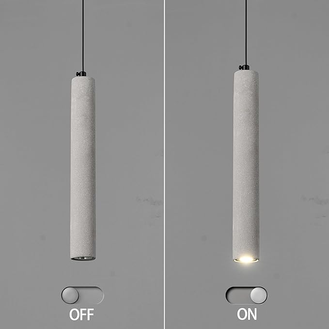 Concrete Linear Pendant Light,Modern Industrial Hanging Cement Pendant Lighting Fixture for Kitchen Island Dinning Room Bedroom Bedside Table Small Pendant Lights(2-Pack)