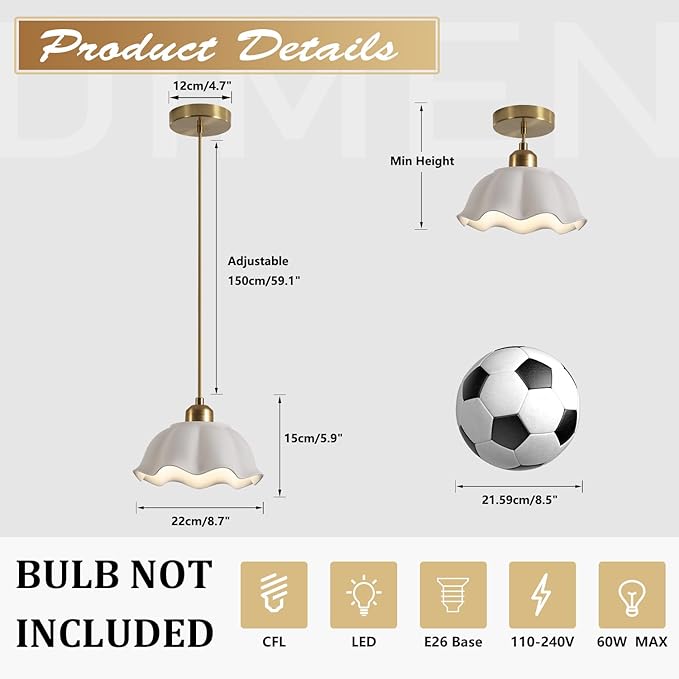 Modern Minimalist White Pleated Ceramics Pendant Lights Kitchen Island Mid Century Opal Glass Dome Adjustable Height Hanging Ceiling Light Fixture Brass Milk Glass Pendant Light MPL11-1 GD