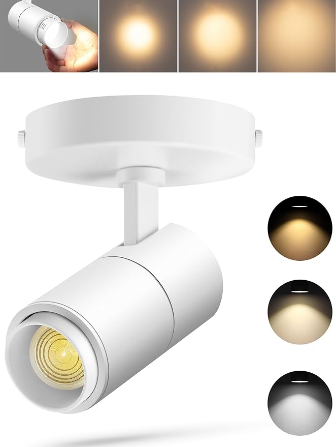 VANoopee 3-Color Zoomable Ceiling Spot Lights Indoor Flush Mount Adjustable LED Ceiling Spotlight Directional Light Fixture Dimmable Accent Light for Picture Art -CRI90 15-60° 10W 1000lm White