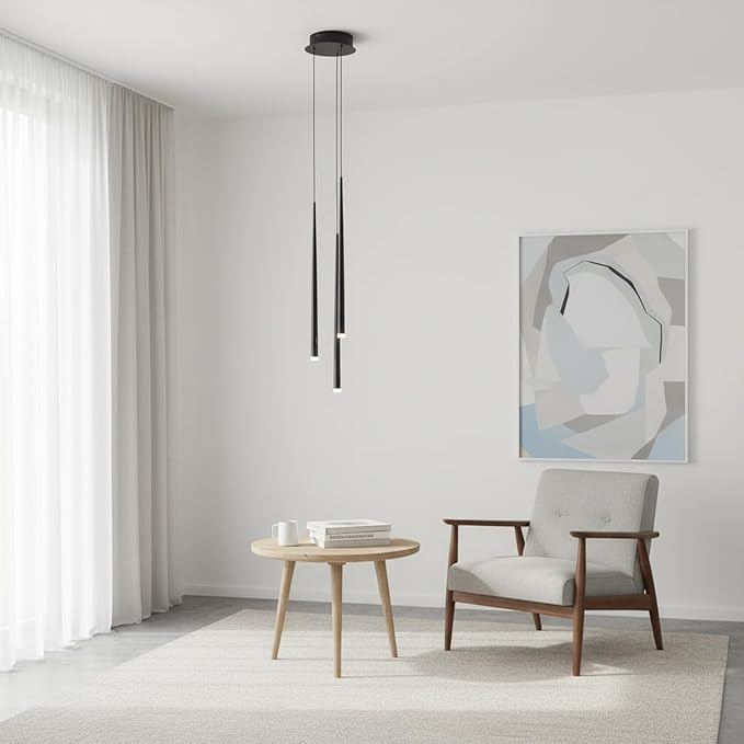 3 Lights Linear Pendant Light for Kitchen Island Dining Room,Black Cluster Pendant Light Fixture,3000K Dimmable by Traic,Dia 7.8 Inches