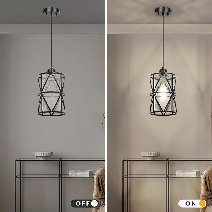 Black Pendant Lights Kitchen Island, Pendant Light with Clear Glass Shade, Modern Kitchen Lights, Hanging Light Fixture for Kitchen Island, Foyer, Dining Room, Entryway