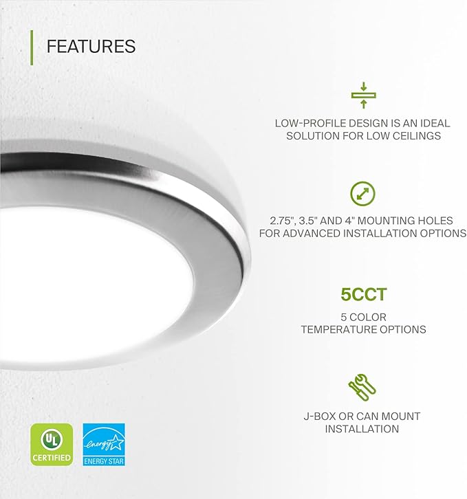 ASD 12 Pack LED Disk Lights 6 Inch, 15W 5CCT 2700K-5000K 1245LM CRI90+, Dimmable Flush Mount Ceiling Light Fixture, Low Profile Surface Mount Disc, Junction Box or Recessed Can Install, UL Energy Star