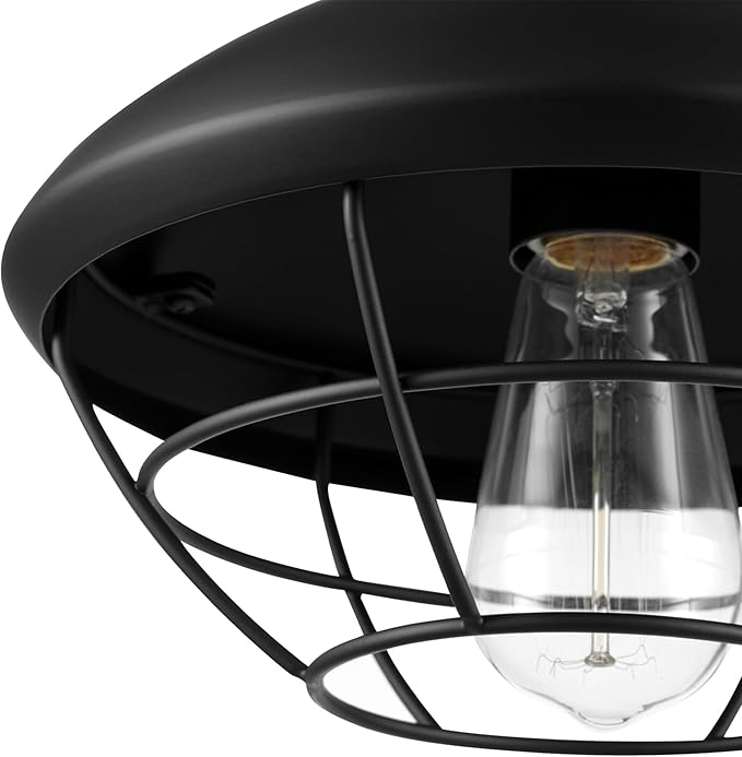 Globe Electric 60000120 1-Light Outdoor Flush Mount Ceiling Light, Matte Black Finish, Metal Cage Shade, Weather Resistant, Industrial Outdoor Ceiling Light, E26 Base
