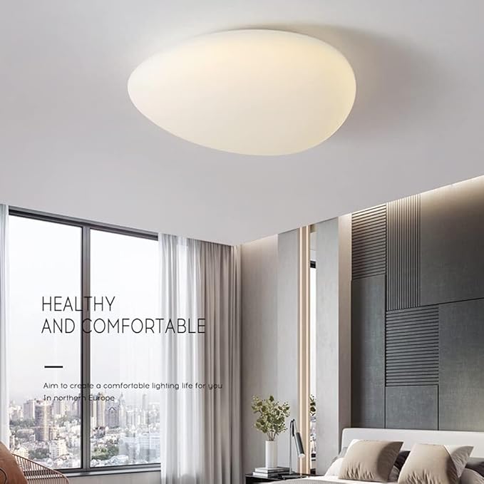 KISAD Modern Minimalist Pebble Shape Flush Mount Ceiling Light Nordic Style Soft Dimmable Ceiling Lamp Indoor Home Decor Fixture for Bedroom Living Room Kitchen(42.5cm)