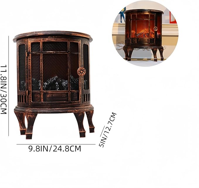Simulated LED Fireplace Lantern USB & Battery Powered Flameless Light with Emulation Flame Table Decorative Lamp Copper Fireplace Ornament for Cozy Home Decor Free Standing Electric Log Burner