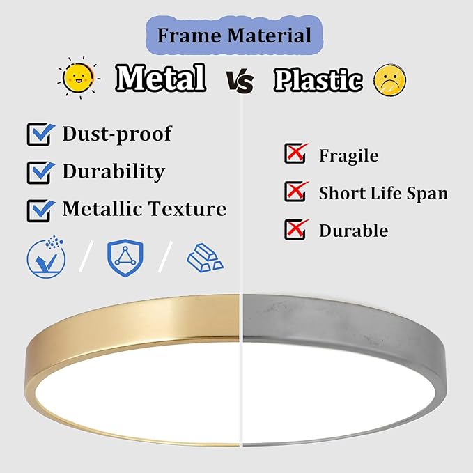 2 Pack 9 Inch Brushed Gold Metal Flush Mount LED Ceiling Light,3000K-5000K Thin Round Low Profile Ceiling Lamp,Modern Surface Mount Ceiling Light Fixtures for Bedroom Hallway Bathroom