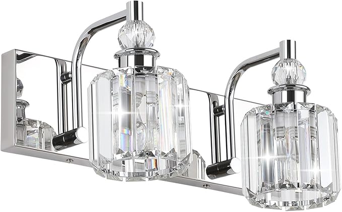 Ralbay Crystal Vanity Lights 2 Lights Modern Crystal Chrome Bathroom Vanity Light for Bathroom Lighting Fixtures Over Mirror