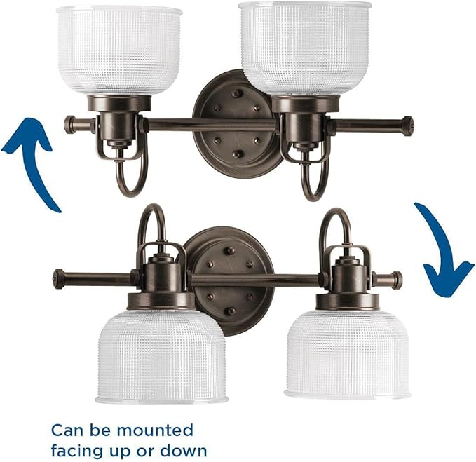 Progress Lighting P2991-74 Archie Collection Clear Double Prismatic Glass Coastal Bath Vanity, 2-Light, Venetian Bronze