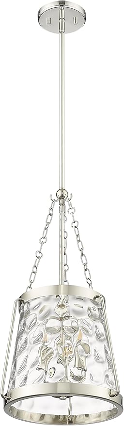 ML Lighting | Adabella Collection | 20403-PN | 3 Light Pendant in Polished Nickel Finish with Clear Hammered Glass Shade | Perfect for Kitchens, Dining Rooms, Living Rooms, Entryways, Hallways