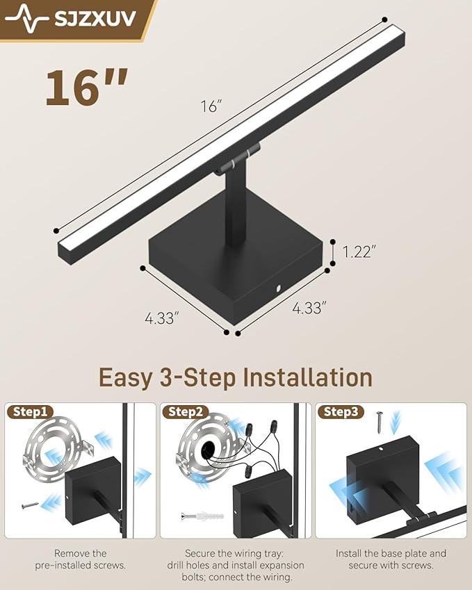 Black Bathroom Vanity Light Fixtures, Morden Vanity Lights with 5CCT&Dimmable Wall Sconce Lamp, 16IN Rotatable Vanity Bath Fixture Over Small Mirror For Bathroom Restroom Bedroom Hallway-ETL Certified