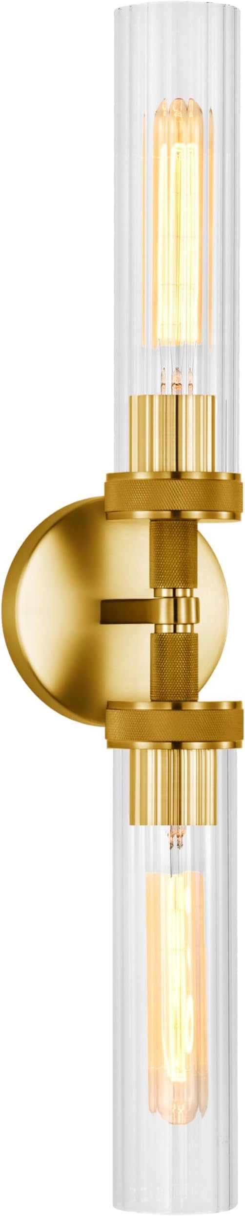 LaLuLa Gold Bathroom Vanity Light Fixtures – 2-Light Hardwired Wall Sconces with Rippled Glass Shades and Textured Metal Frame, Modern Vanity Lighting for Mirror, Bedroom, or Hallway, 25”