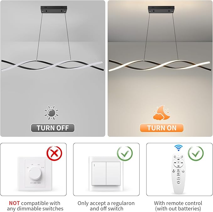 LED Pendant Lights, 3300k-6500K Adjustable Color Temperature Hanging Pendant Lighting, 47.24" Chandelier Dimmable with Remote Control, Aluminum Island Lighting Lamp Fixture for Kitchen, Dining Room