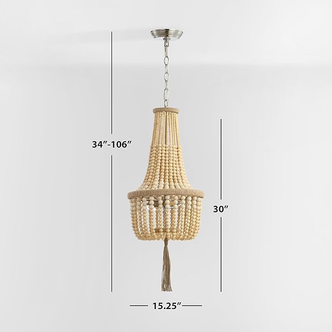 SAFAVIEH PND4082A Wynne Bohemian Adjustable Brown Beaded Tassel 2-Light (LED Bulbs Included) Pendant