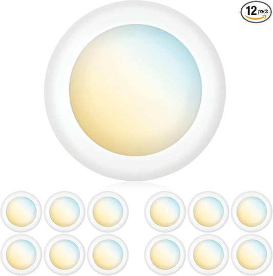 PARMIDA (12 Pack) 5/6 Inch Dimmable 3CCT LED Disk Lights, 15W Surface Mount Recessed Ceiling Disc Lighting, 3 Color Selectable 3000K/4000K/5000K, 1050lm, J-Box Or Recessed Can Installation, UL-Listed