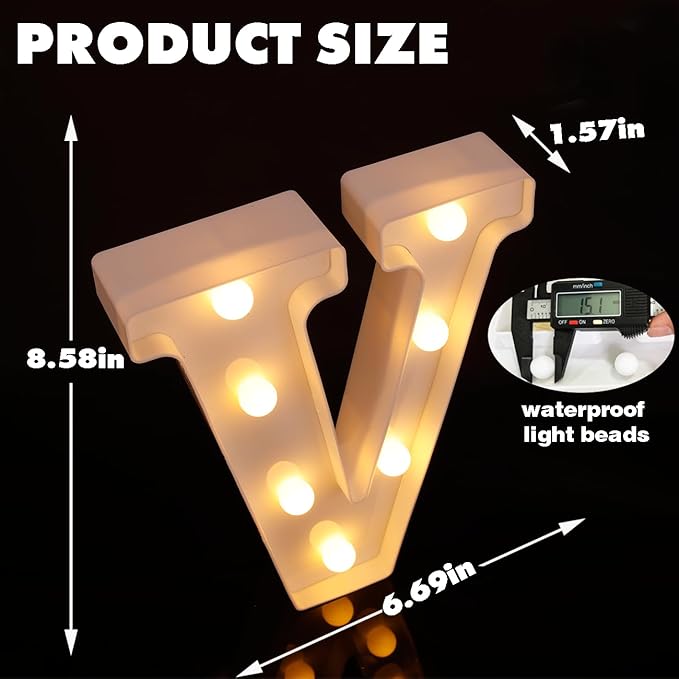 DyingSwan Small Led Marquee Letters, Light Up Letters, 8.58 Inch Led Letter Lights, Battery Powered Lighted Sign for Table, Party, Birthday, Christmas Decor (Letter V)