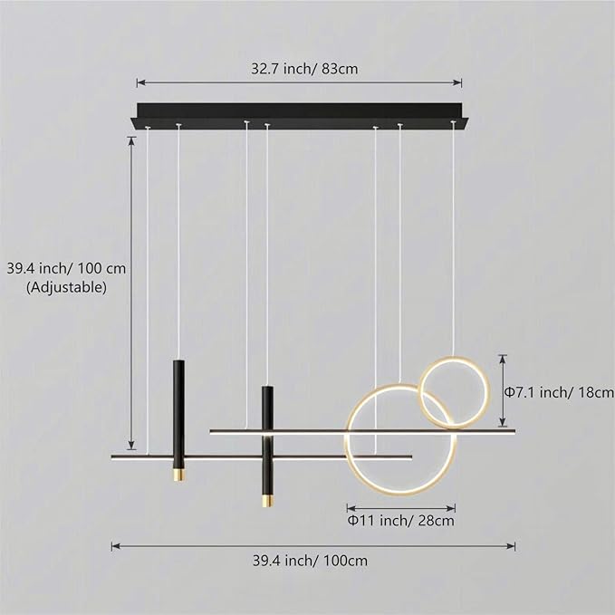 6 Lights LED Island Light, 39.4 Inch Creative Island Light with Remote Control & Infinitely Dimmable Hanging Light, Geometric Linear Pendant Light for Dining Room, Black