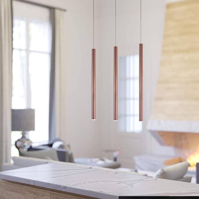 CANALIS 3 Mini Pendant Lighting Copper - LED Hanging Light Fixture for Kitchen Island, Bar, Foyer - Cluster Pendants - Dimmable, Adjustable Wire, Lamp Bulb Included