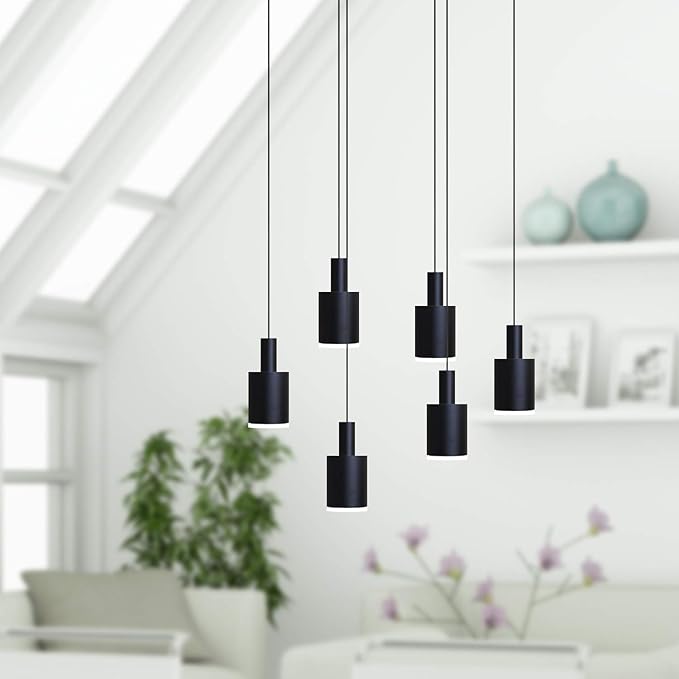 Virgo 6 Mini Pendant Lighting Black - LED Hanging Light Fixture for Kitchen Island, Bar, Foyer - Cluster Pendants - Dimmable, Adjustable Wire, Lamp Bulb Included