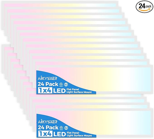 AIKVSXER 24PACK 1x4 LED Flat Panel Light Surface Mount LED Ceiling Light, 5500LM 50W TRIAC 10-100% Dimmable, 3000/4000/5000K AC120V Kitchen Lights Ceiling Flush Mount for Garage/Basement/Laundry