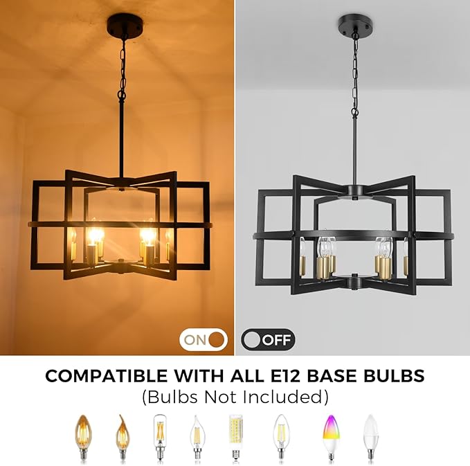 Black and Gold Chandelier, 6-Light Modern Farmhouse Industrial Metal Pendant Light Fixture for High Ceiling, Dining Room, Kitchen Island, Living Room, Entryway, Foyer, Adjustable Height