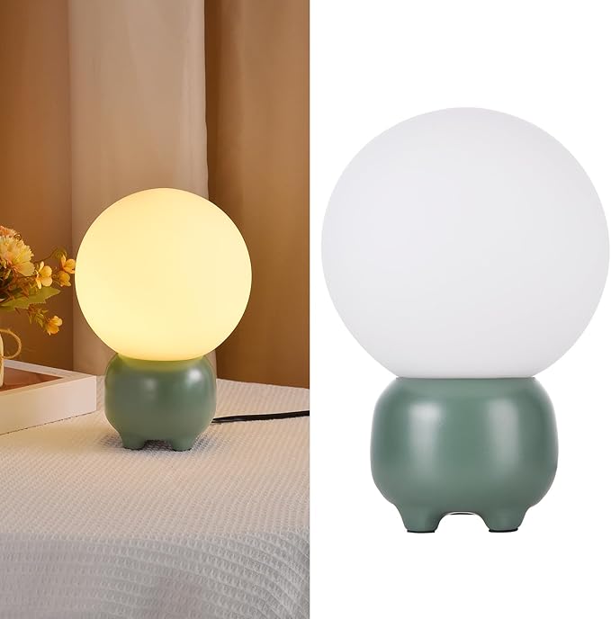 Arturesthome Creative Table Lamp Modern Desk Lamp for Living RoomDining Room,Office Table Light with Glass Round Shade Green(Include G9 Bulb)