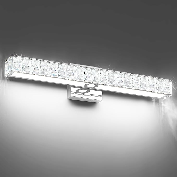 SOLFART Bathroom Light Fixture Crystal Vanity Light Fixtures, Modern LED Lights Above Mirror, 24 Inch Bath Lighting Fixture Chrome