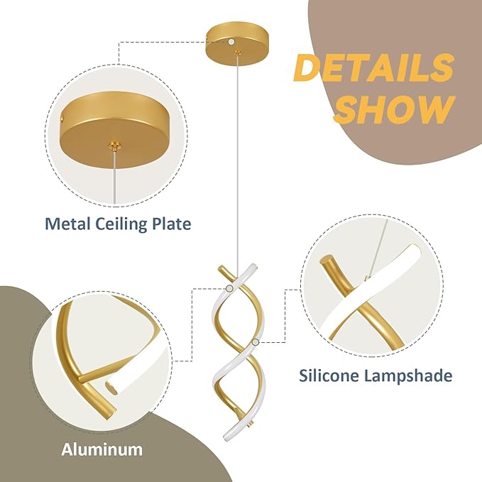 CANEOE LED Pendant Light Fixtures,Gold Modern Led Pendant Light Kitchen Island,Adjustable Height Kitchen Hanging Light Fixture Modern Island Light for Island Dining Room Pendant Lamp,1 Pack