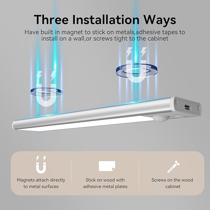13.7inch Under Cabinet Lighting, LED Magnetic Motion Activated Under Cabinet Lights, Rechargeable Closet Lights 2800mAh Battery Operated, Wireless Dimmable Under Counter Lights for Kitchen 2 Pack