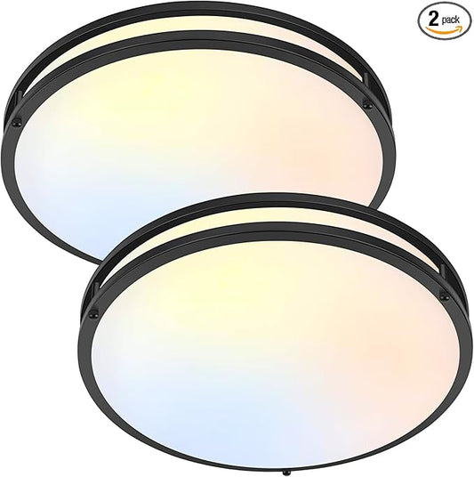 16 Inch LED Flush Mount Ceiling Light Fixture 2PACK, Dimmable 5CCT Selectable 2700K Warm White-6500K Super Bright Daylight White, 50W 6000LM Round Black Ceiling Lamps for Living Room Bedroom Kitchen