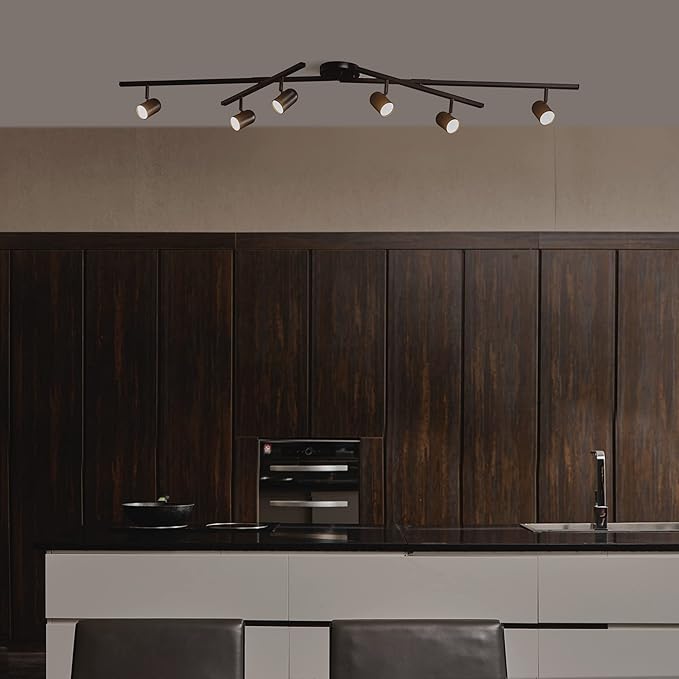 Globe Electric 59471 6-Light Foldable LED Integrated Track Lighting, Matte Black, Center Swivel Bars, 2400 Lumen