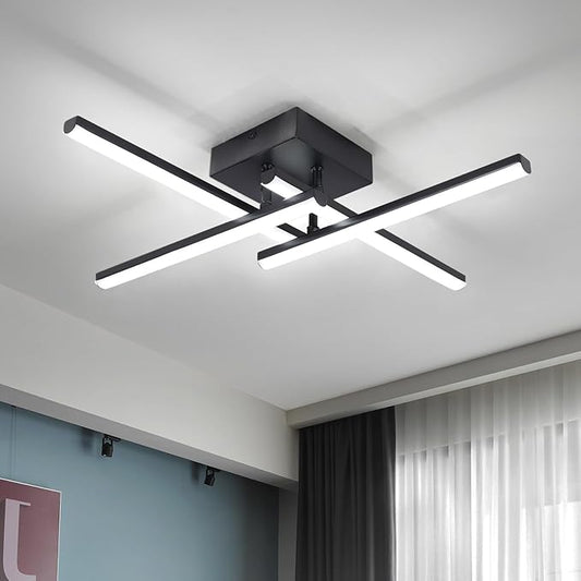 ElDISUNY Modem LED Ceiling Light, 24w Black Sputnik Ceiling Light, 6500K Cool White Flush Mount Ceiling Light Fixture for Bedroom Hallway Living Room Dining Room Coridor Kitchen
