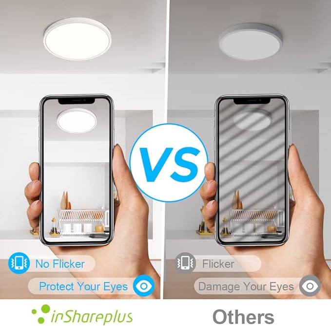 inShareplus 7inch LED Ceiling Light Fixture, White 12W(120W Equiv) 5000K Daylight White Flush Mount Ceiling Lights, Super Bright, Ultra-Thin, 1500LM Ceiling Lamp for Bedroom, Kitchen, Office, Hallway