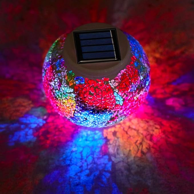 Starryfill Color Changing Mosaic Solar Lights Multicolor Glass Globe LED Light Outdoor and Indoor Waterproof Table Lamps for Garden Pati Party Yard Decorations
