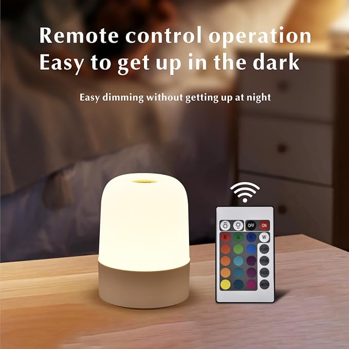 Touch Lamp for Bedroom, Table Lamps Rechargeable, Remote Control, Multi-Color Smart Nightstand Lamp, Breastfeeding, Sleep Aid, Portable Night Lamp (2 PCS)