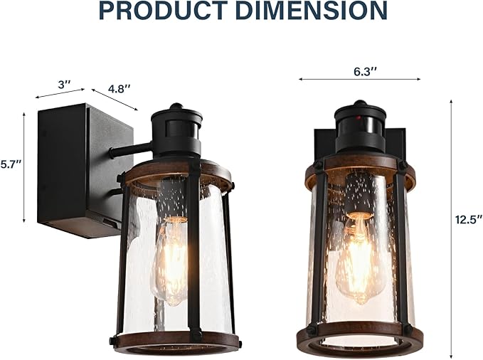 Dusk to Dawn Motion Sensor Outdoor Light with GFCI Outlet Waterproof Outside Porch Light Exterior Lighting Fixtures for House Garage Front Door,Bulb Included,12.5 "H,1PC