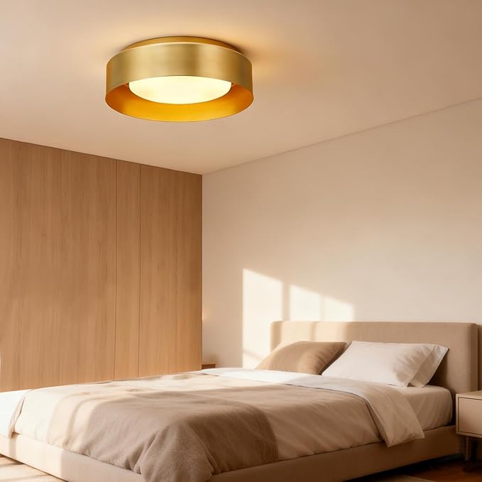 16in Ceiling Light, 3-Light E26 Bulb Type, Frosted Glass Lampshape, Large Modern Flush Mount Lamp Fixture for Living Room Bedroom Kitchen Hallway Foyer, Gold