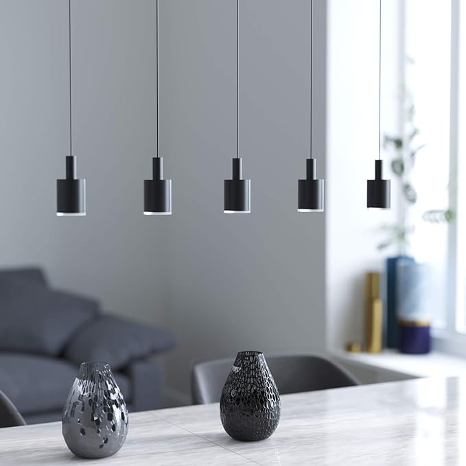 Virgo 5 Mini Pendant Lighting Black - LED Hanging Light Fixture for Kitchen Island, Bar, Foyer - Cluster Pendants - Dimmable, Adjustable Wire, Lamp Bulb Included
