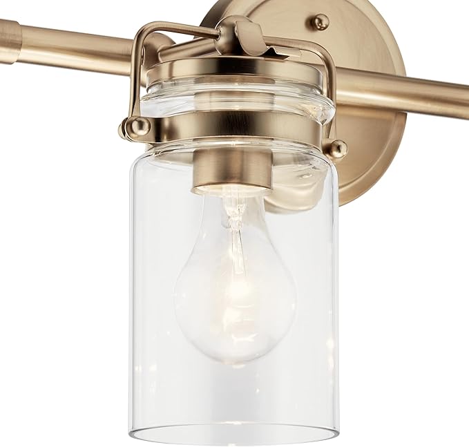 Kichler Brinley 2-Light Bathroom Vanity Light Fixture 15.75 in Industrial Farmhouse with Clear Glass in Champagne Bronze for Mirror Over Sink (15.75 x 10.25 x 6.75 in), 45688CPZ