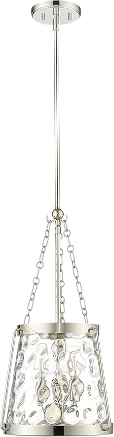 ML Lighting | Adabella Collection | 20403-PN | 3 Light Pendant in Polished Nickel Finish with Clear Hammered Glass Shade | Perfect for Kitchens, Dining Rooms, Living Rooms, Entryways, Hallways